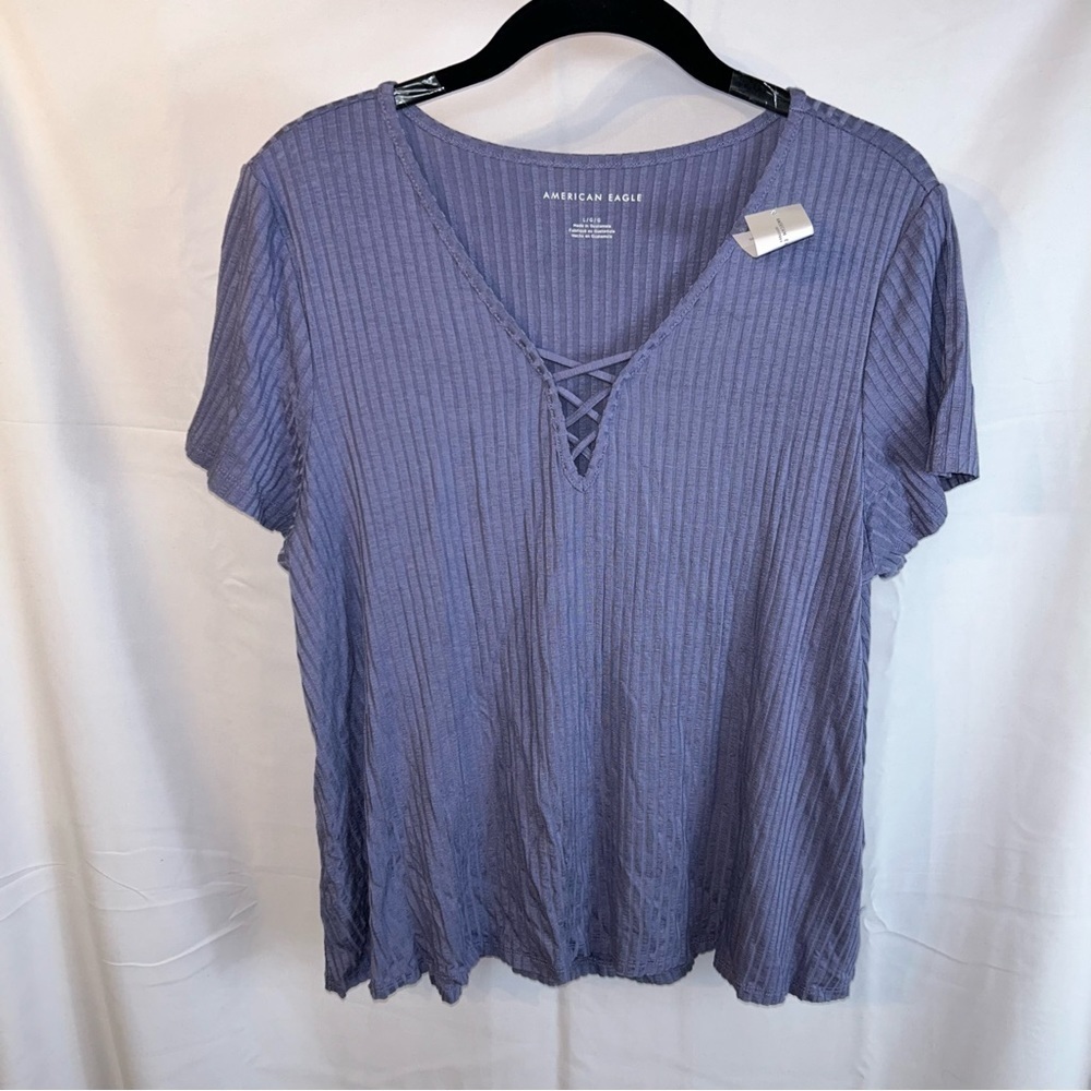American Eagle Shirt Lace Up Swing T-Shirt Short Sleeve V-neck Lace up design - Picture 2 of 8